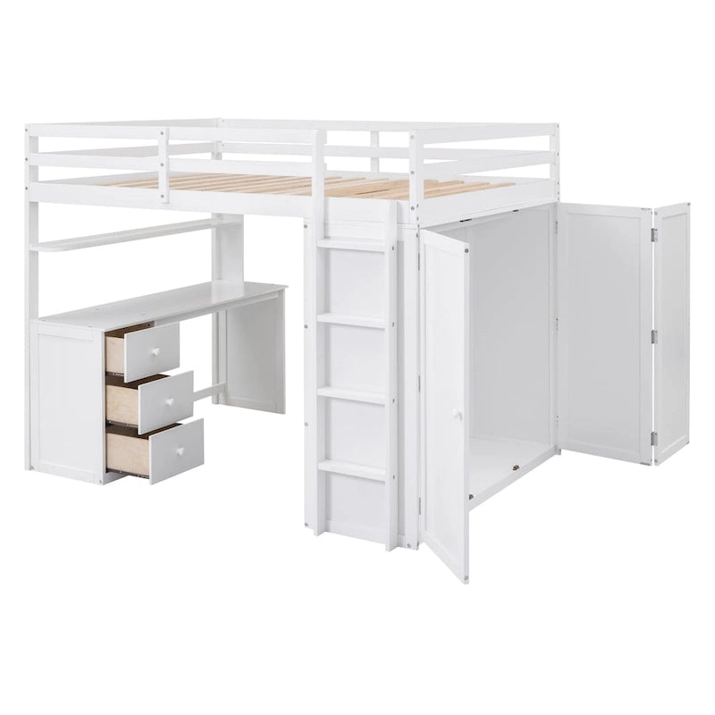 Multi-Functional Twin/Full Size Loft Bed with Drawers, Desk, Wardrobe - Space-Saving Study Area