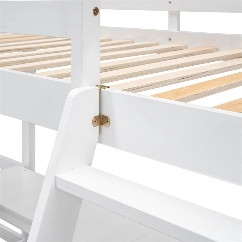 Twin Size Wood L-Shaped Loft Bed with Ladder and 2 Built-in Desks