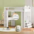 Twin Size Loft Bed with Large Shelves, Writing Sesk and LED Light