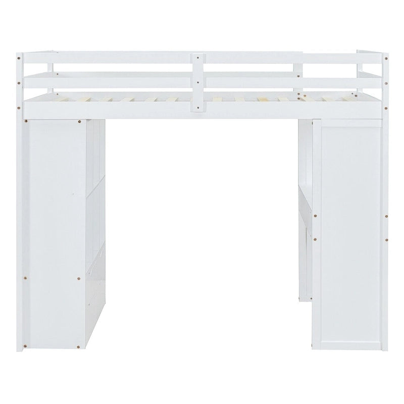 Twin Size Loft Bed with Large Shelves, Writing Sesk and LED Light