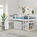 Low Study Loft Bed with Cabinet and Rolling Portable Desk