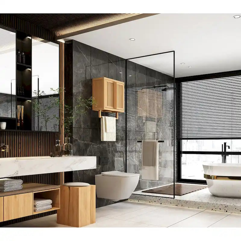 Bathroom cabinet wall mounted Bamboo toilet storage box