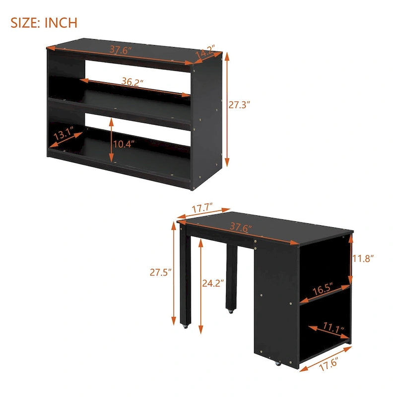 Solid Wood Loft Bed with Retractable Desk, Storage Stairs, Storage Drawers, and Shelves