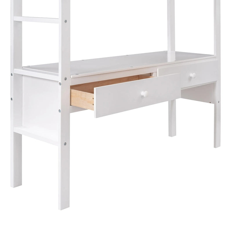 Loft Bed with Built-In Desk, Storage Shelves and Drawers