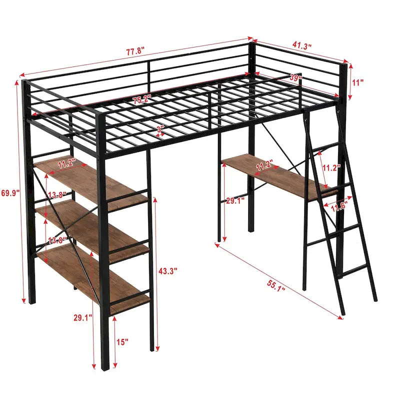 Twin Size Metal Loft Bed