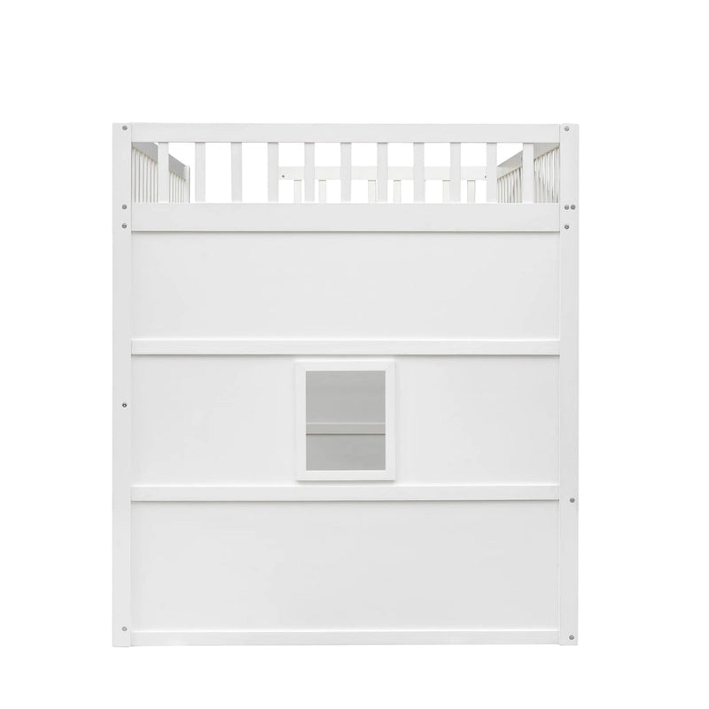 Solid Wood Full Size House Loft Bed with Ladder and Underbed Gaming Space