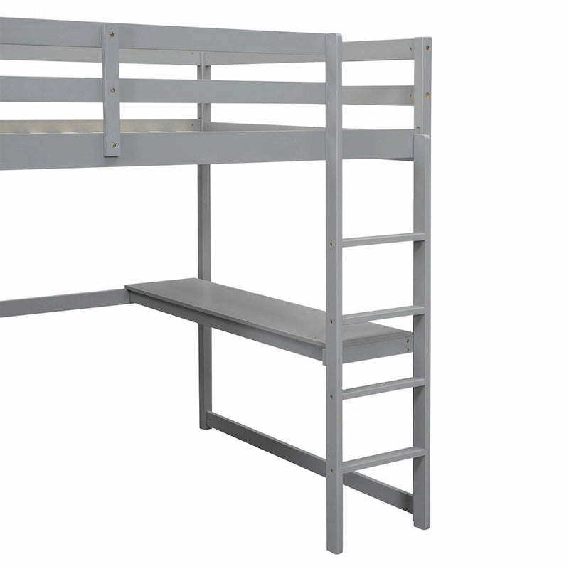 Full Size Loft Bed with Wardrobe, Desk, Storage Shelves, and Drawers