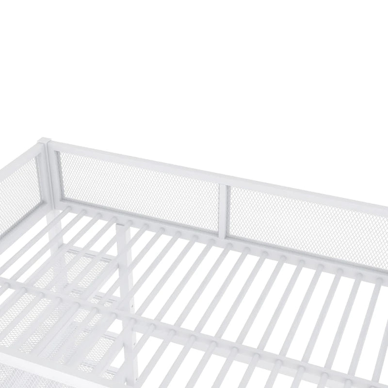 Full Size Metal Loft Bed with 4-Tier Shelves and Storage