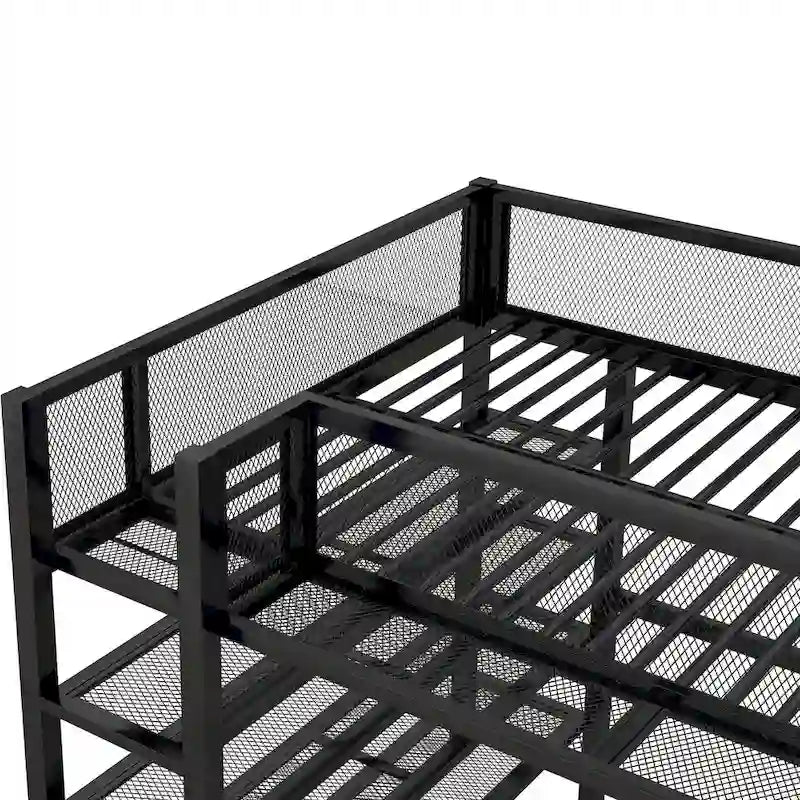 Full Size Metal Loft Bed with 4-Tier Shelves and Storage