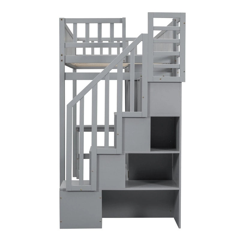 Twin size Loft Bed with Bookshelf,Drawers,Desk,and Wardrobe
