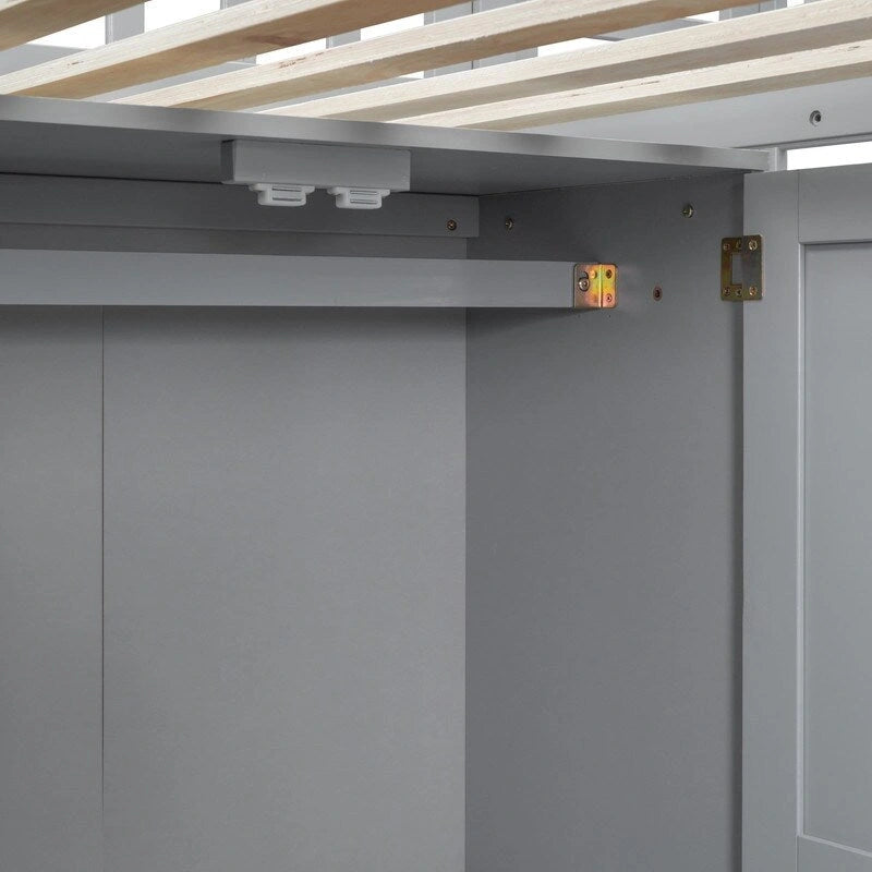 Twin size Loft Bed with Bookshelf,Drawers,Desk,and Wardrobe