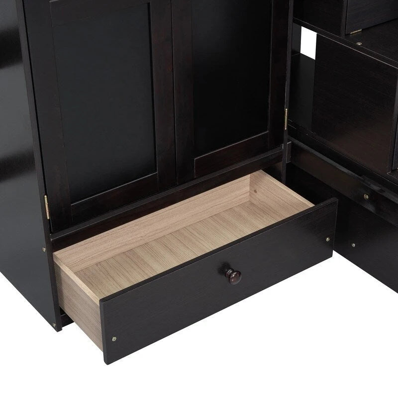 Twin size Loft Bed with Bookshelf,Drawers,Desk,and Wardrobe