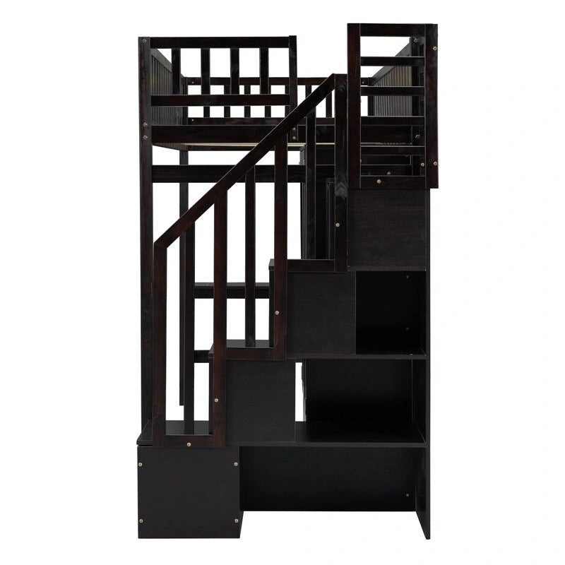 Twin size Loft Bed with Bookshelf,Drawers,Desk,and Wardrobe