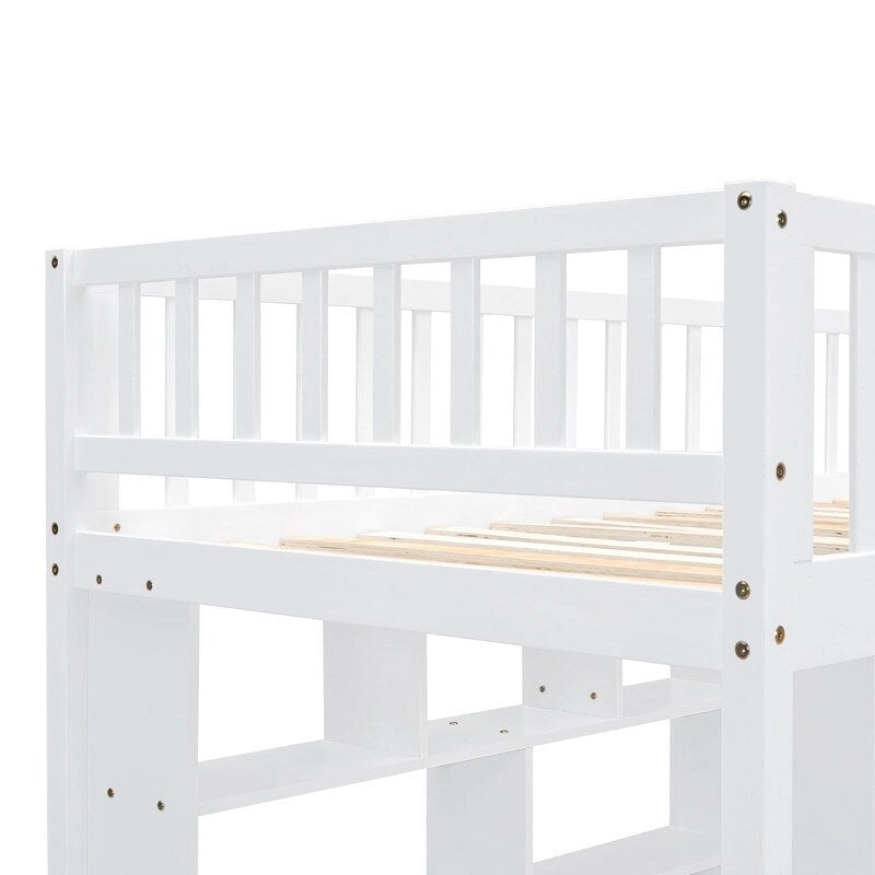 Twin size Loft Bed with Bookshelf,Drawers,Desk,and Wardrobe