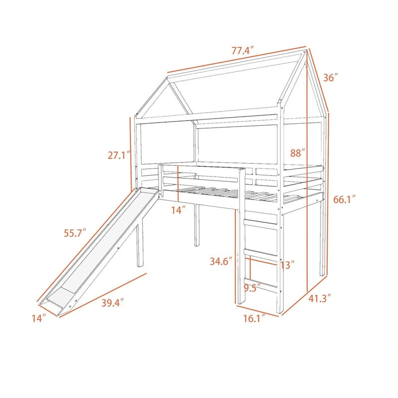 Twin Loft Bed with Slide House Bed with Slide