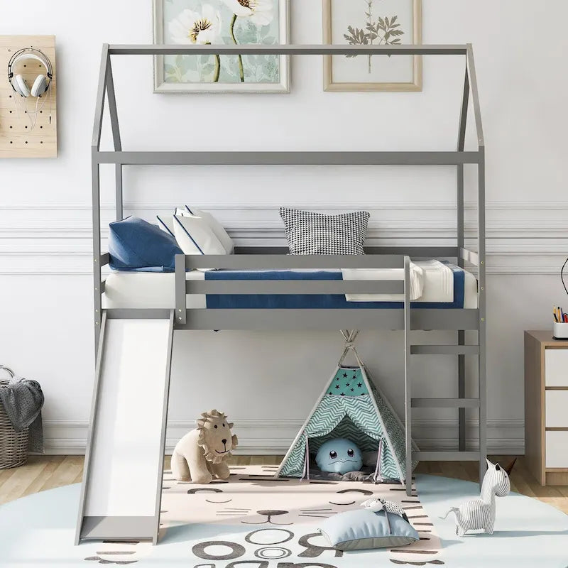 Twin Loft Bed with Slide House Bed with Slide