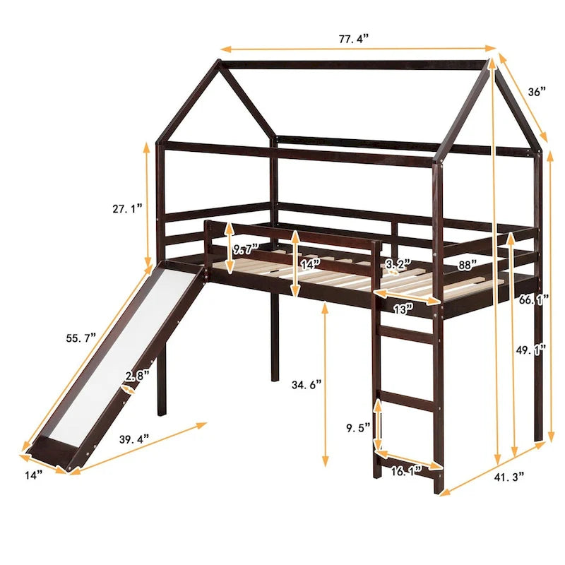Twin Loft Bed with Slide House Bed with Slide