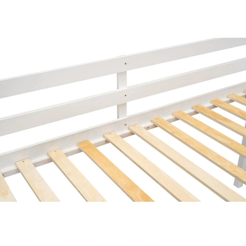 Twin Size Wood Low Loft Bed with Ladder, ladder can be placed on the left or right