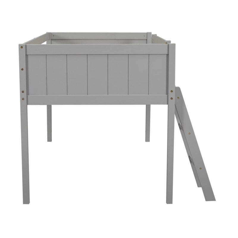 Twin Size Wood Low Loft Bed with Ladder, ladder can be placed on the left or right