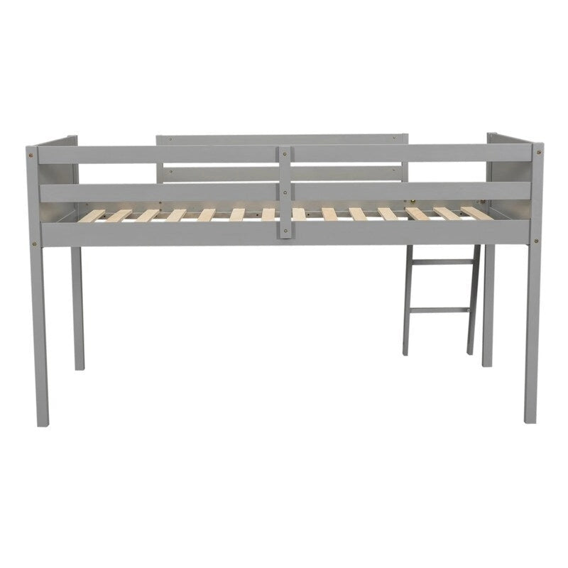 Twin Size Wood Low Loft Bed with Ladder, ladder can be placed on the left or right