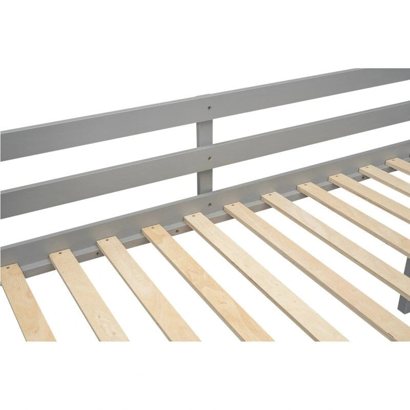 Twin Size Wood Low Loft Bed with Ladder, ladder can be placed on the left or right