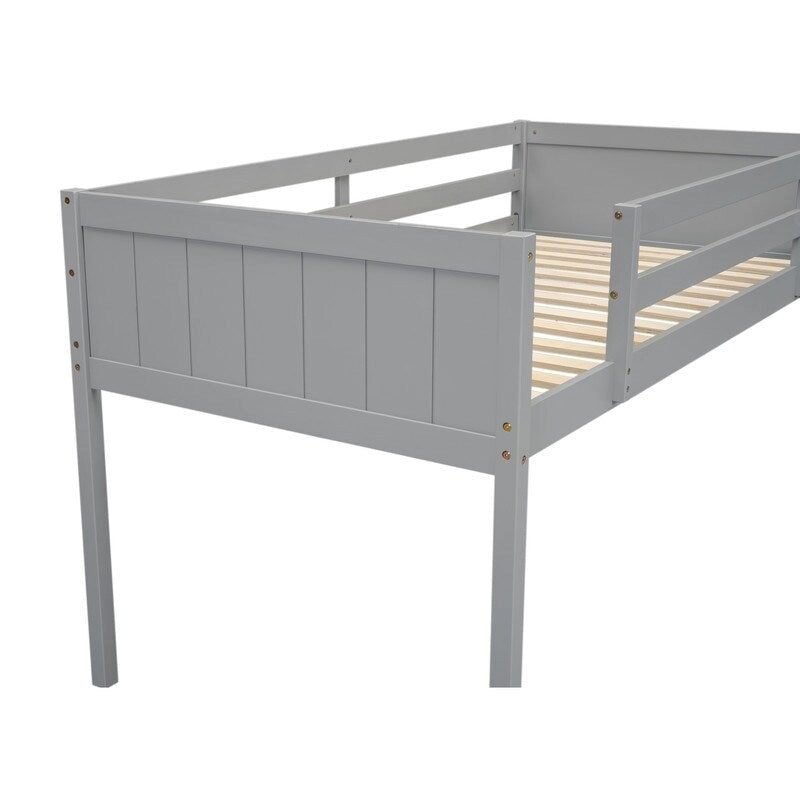 Twin Size Wood Low Loft Bed with Ladder, ladder can be placed on the left or right