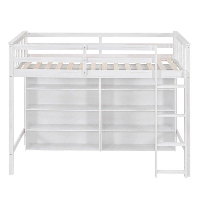 Nestfair Twin Size Loft Bed with 8 Open Storage Shelves and Built-in Ladder