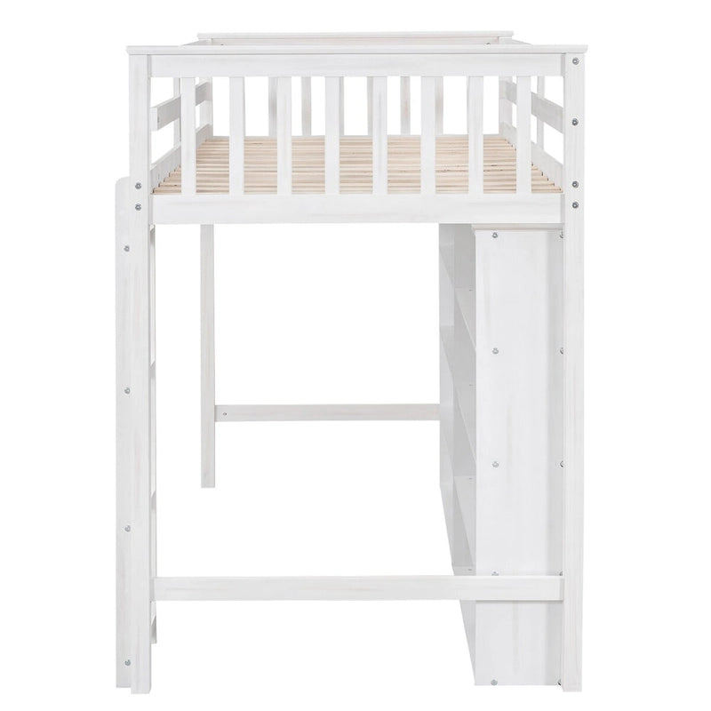 Nestfair Twin Size Loft Bed with 8 Open Storage Shelves and Built-in Ladder