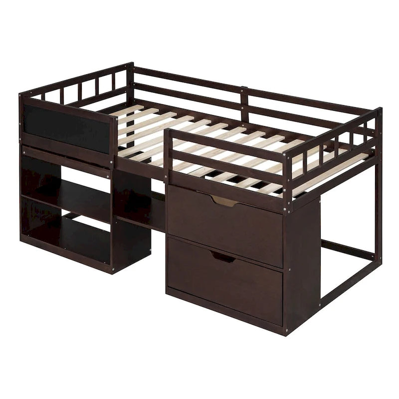 Twin Low Loft Bed with Rolling Desk