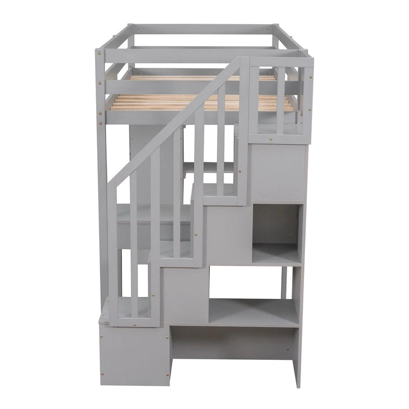 Loft Bed Twin with Desk and Storage Stairs, Space-Saving Wood Bed Frame with Drawers and Shelves, for Teens Adults