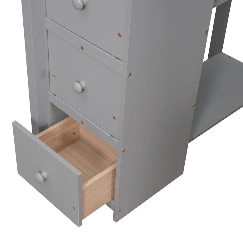 Loft Bed Twin with Desk and Storage Stairs, Space-Saving Wood Bed Frame with Drawers and Shelves, for Teens Adults