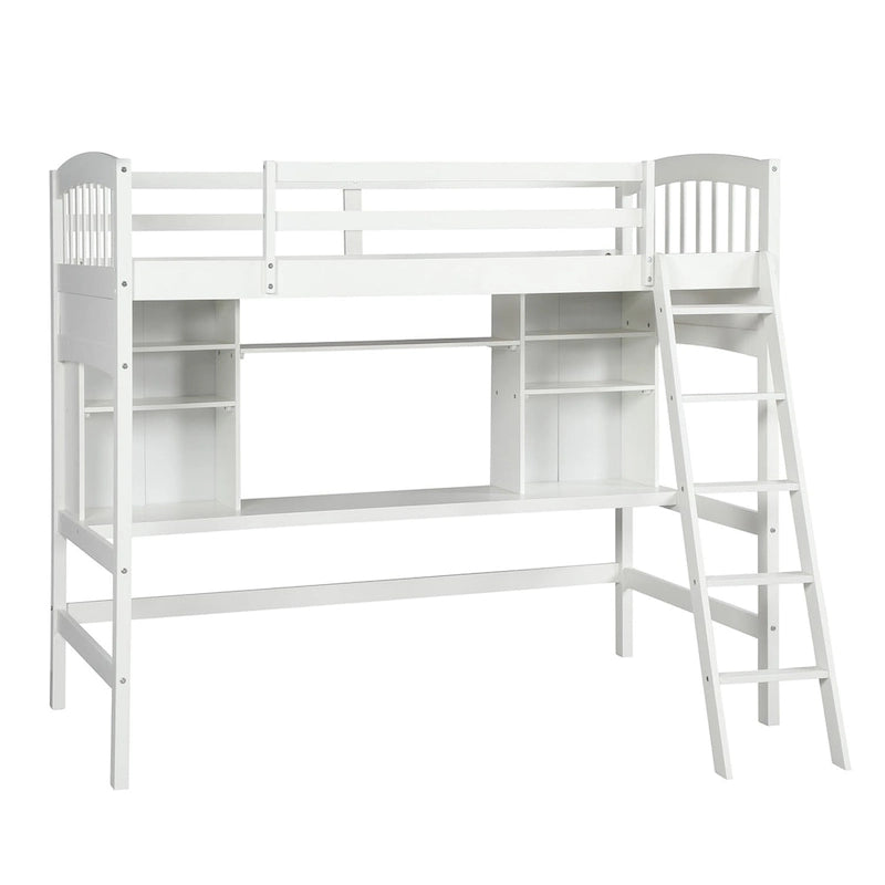 Loft Bed with Storage Shelves, Desk and Ladder