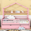Wooden Full Size House Bed with Twin Size Trundle