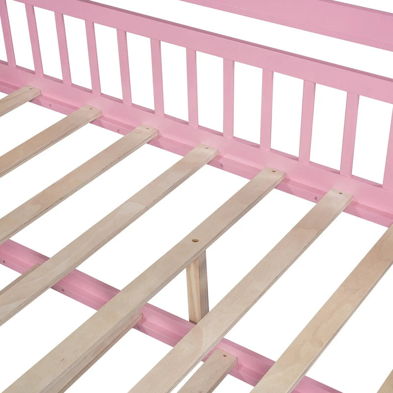 Wooden Full Size House Bed with Twin Size Trundle