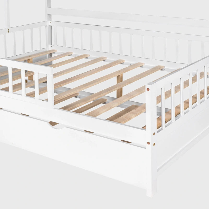 Wooden Full Size House Bed with Twin Size Trundle
