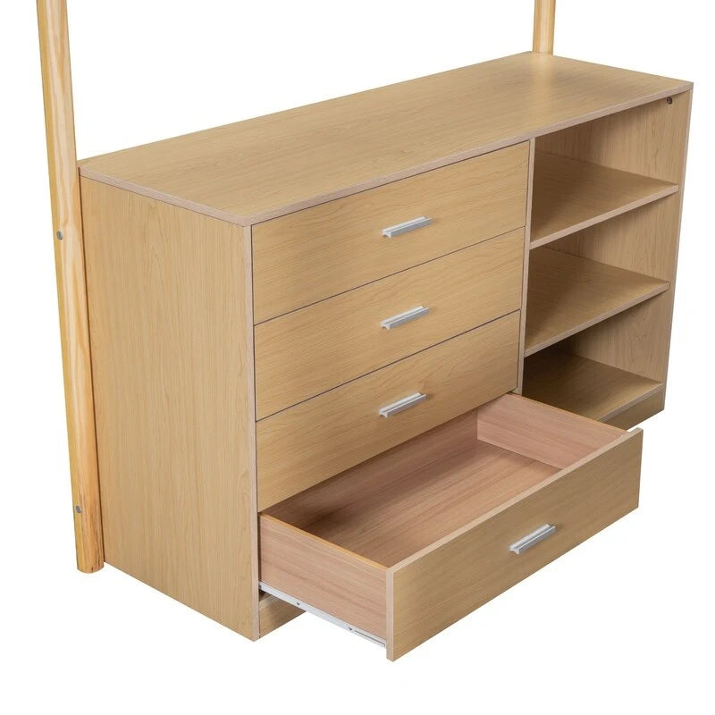 Teddy Fleece Upholstery Loft Bed Wood Bed with Drawers and Convertible Desk
