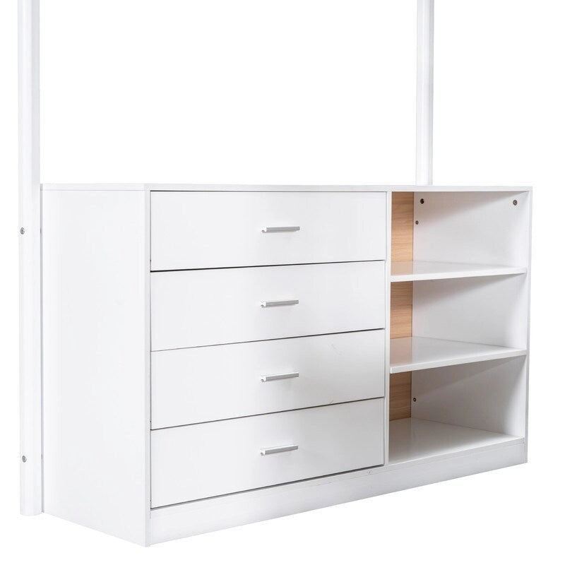 Teddy Fleece Upholstery Loft Bed Wood Bed with Drawers and Convertible Desk