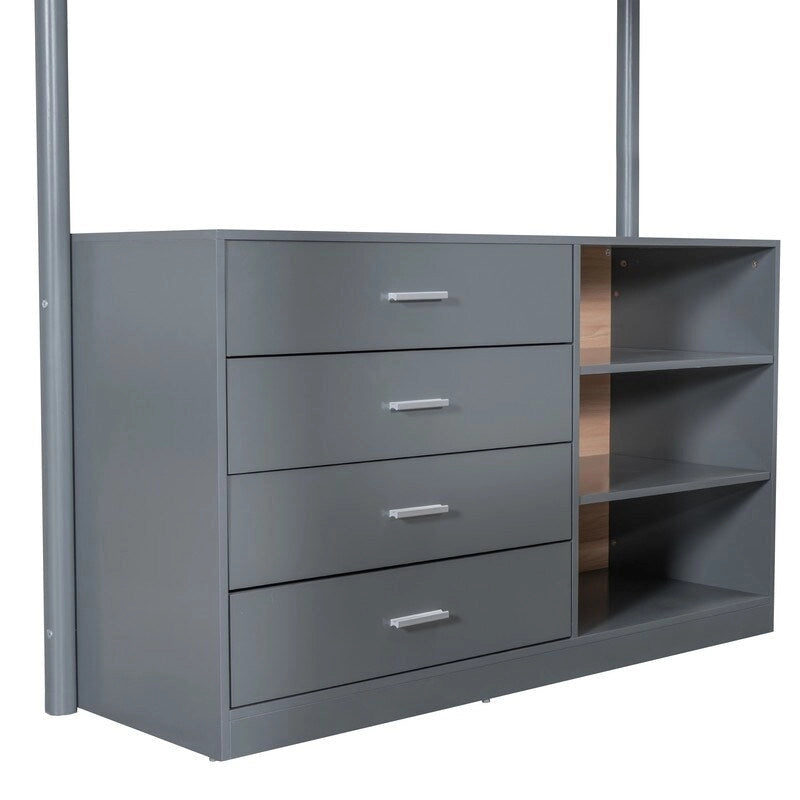 Teddy Fleece Upholstery Loft Bed Wood Bed with Drawers and Convertible Desk