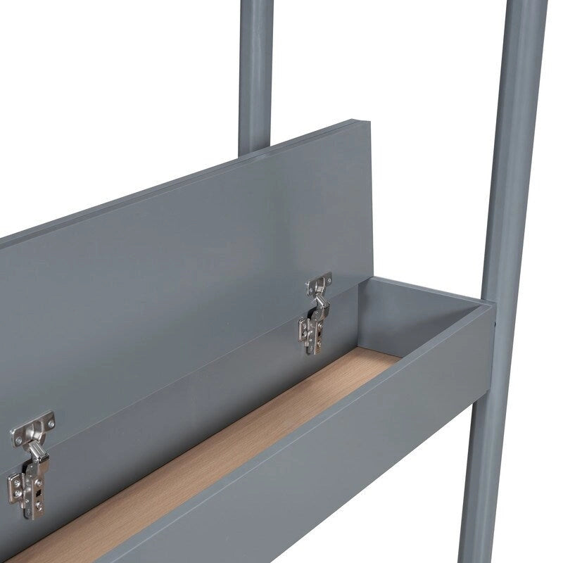 Teddy Fleece Upholstery Loft Bed Wood Bed with Drawers and Convertible Desk