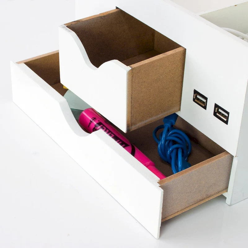 All-in-One USB charging 5 Compartments Desk Organizer - White