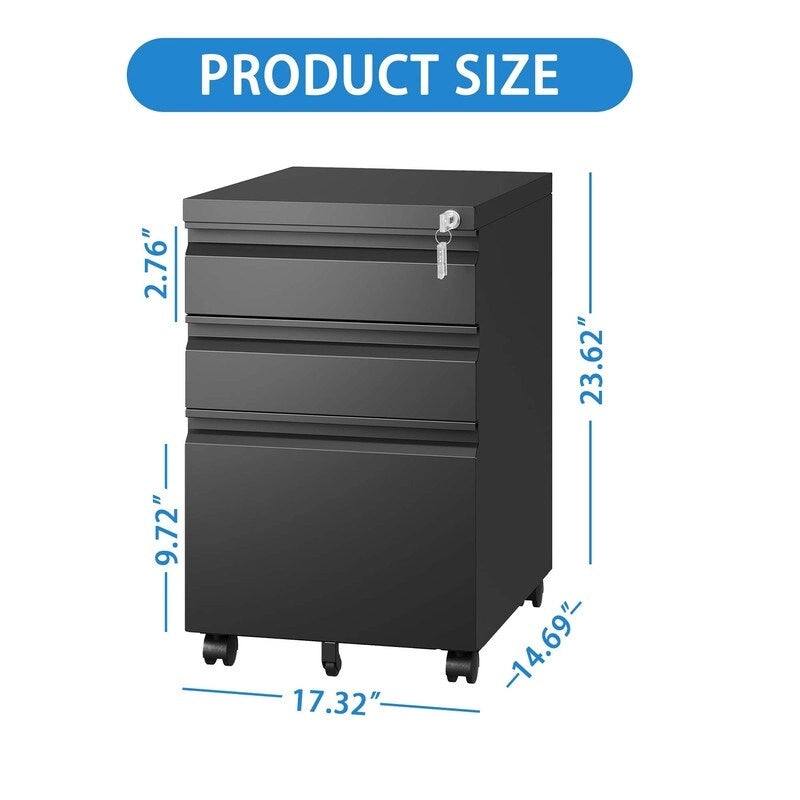 3 Drawer Mobile Metal Filing Cabinets with Lock for Home Office,Letters/Legal/A4
