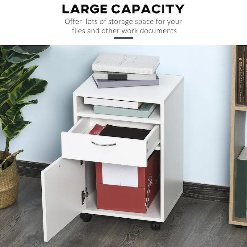 Modern Mobile Storage Cabinet with 1 Shelf,1 Drawer and 1Cabinet,Printer Stand with Castors