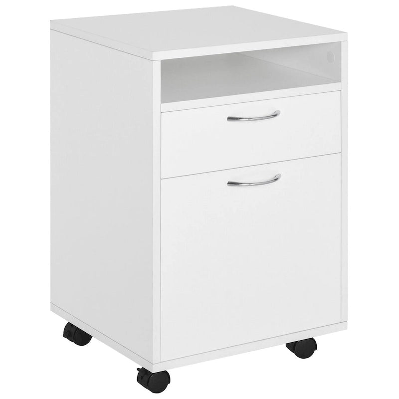 Modern Mobile Storage Cabinet with 1 Shelf,1 Drawer and 1Cabinet,Printer Stand with Castors
