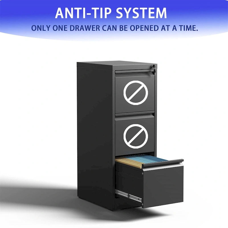 3 Drawer Metal Vertical File Cabinet with Lock