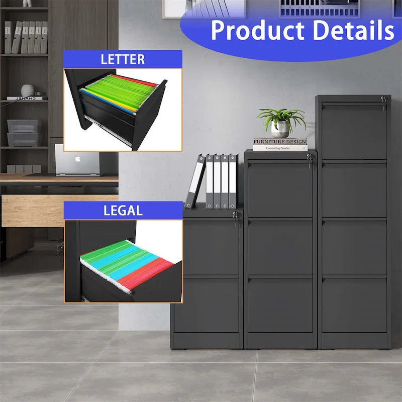 3 Drawer Metal Vertical File Cabinet with Lock