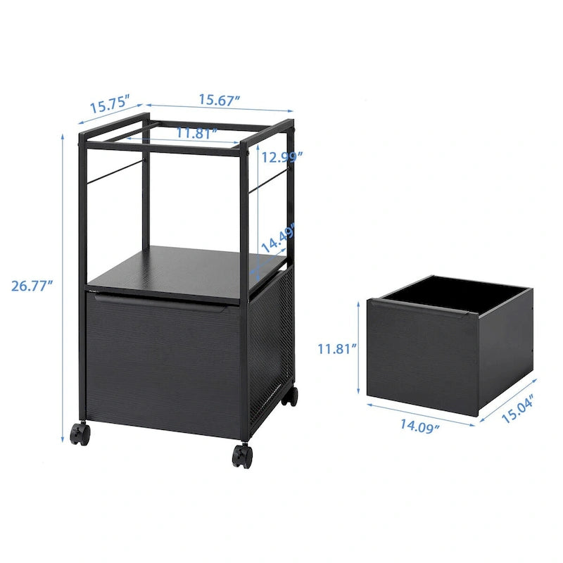 Mobile Vertical File Cabinet with Filing Holders, Printer Stand with Open Storage Shelf, fits A4 or Letter Size for Home Office