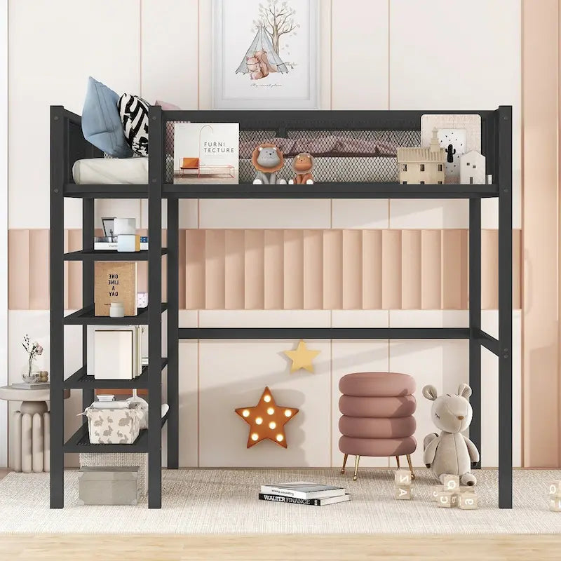 Modern Style Twin Size Multi-functional Loft Bed with Storage