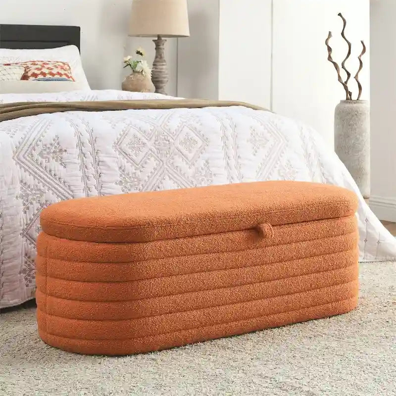 Storage Ottoman Bench Upholstered Storage Bench End of Bed Stool w/Safety Hinge