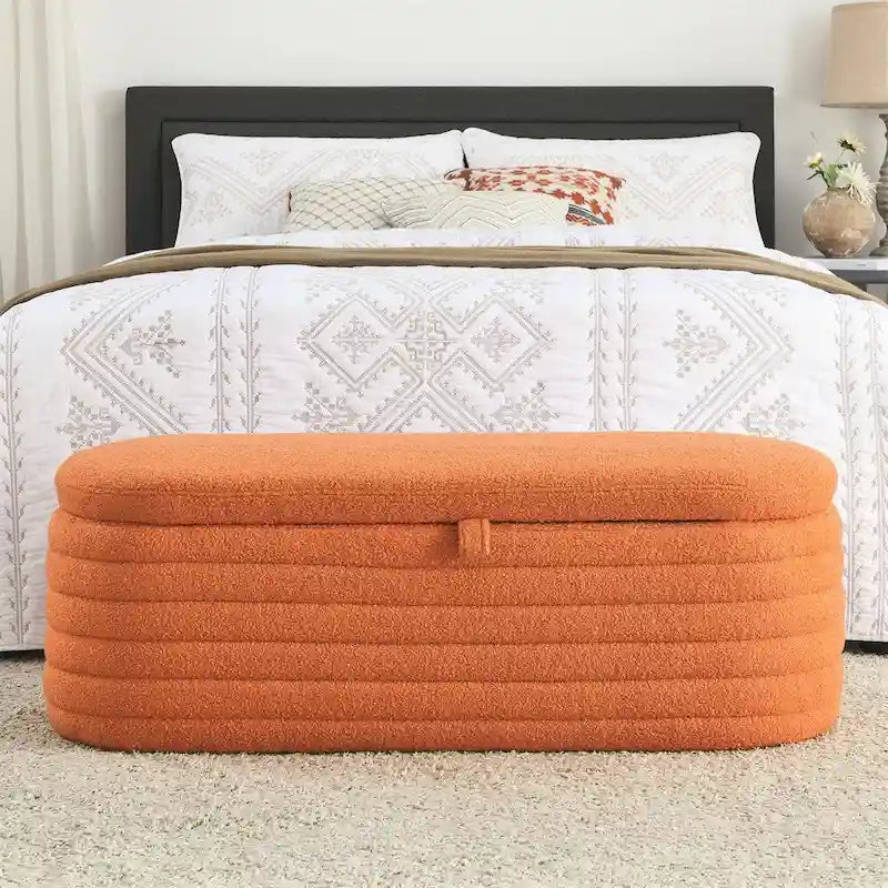 Storage Ottoman Bench Upholstered Storage Bench End of Bed Stool w/Safety Hinge