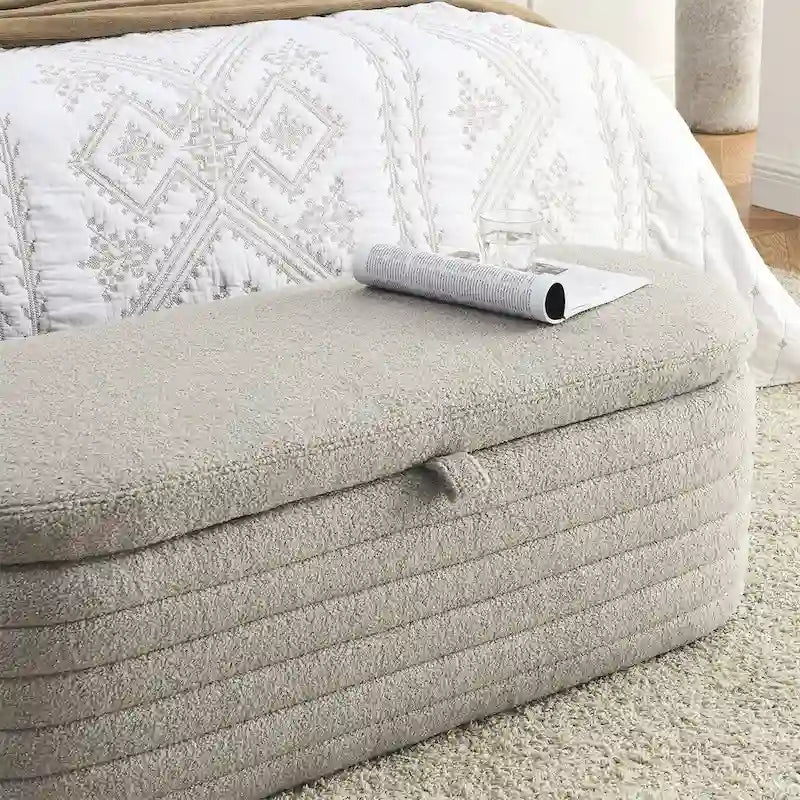 Storage Ottoman Bench Upholstered Storage Bench End of Bed Stool w/Safety Hinge